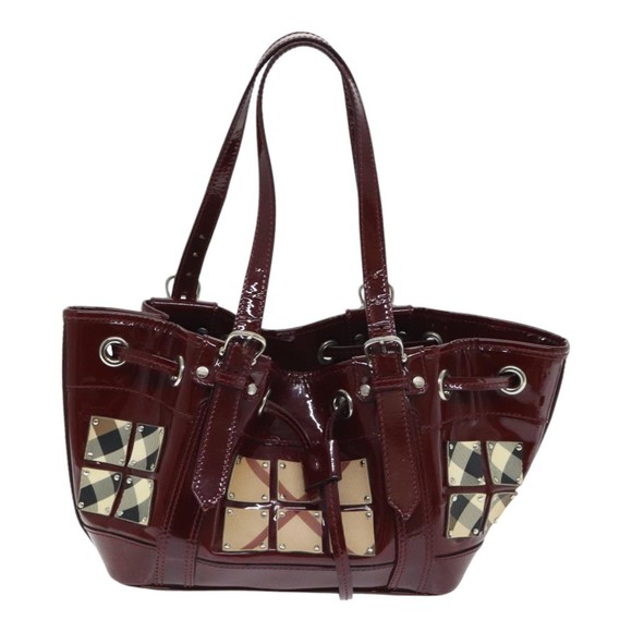 BURBERRY Hand Bag Enamel Red Silver Auth 91276 - Picture 13 of 16